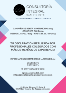 CAMPAÑA RENTA 2019 CONSULTORÍA INTEGRAL SAN VICENTE
